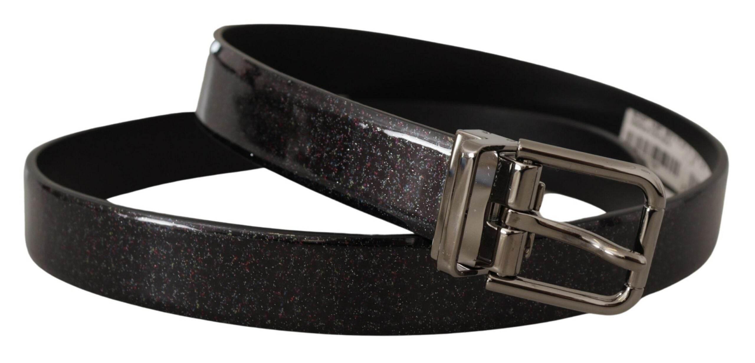 Dolce & Gabbana Black Vernice Puntinata Leather Silver Tone Metal Belt - Hilstor