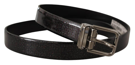 Dolce & Gabbana Black Vernice Puntinata Leather Silver Tone Metal Belt - Hilstor