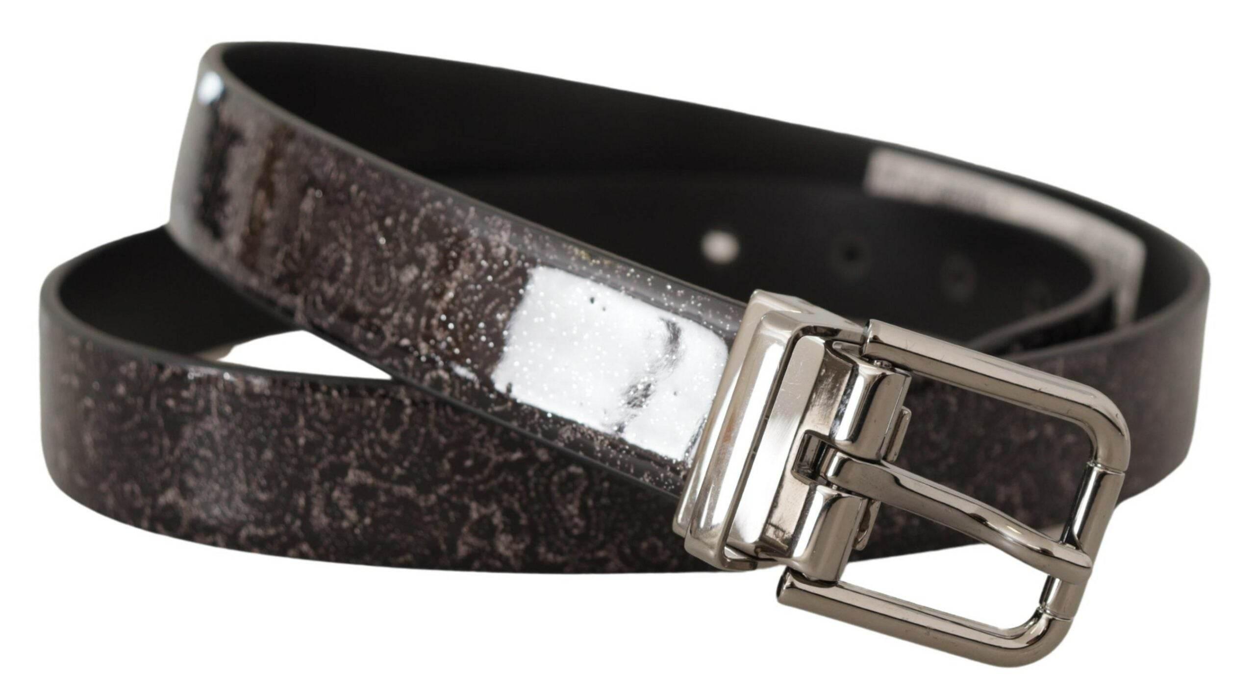 Dolce & Gabbana Black Goccia Glitter Patent Leather Buckle Vernice Belt - Hilstor