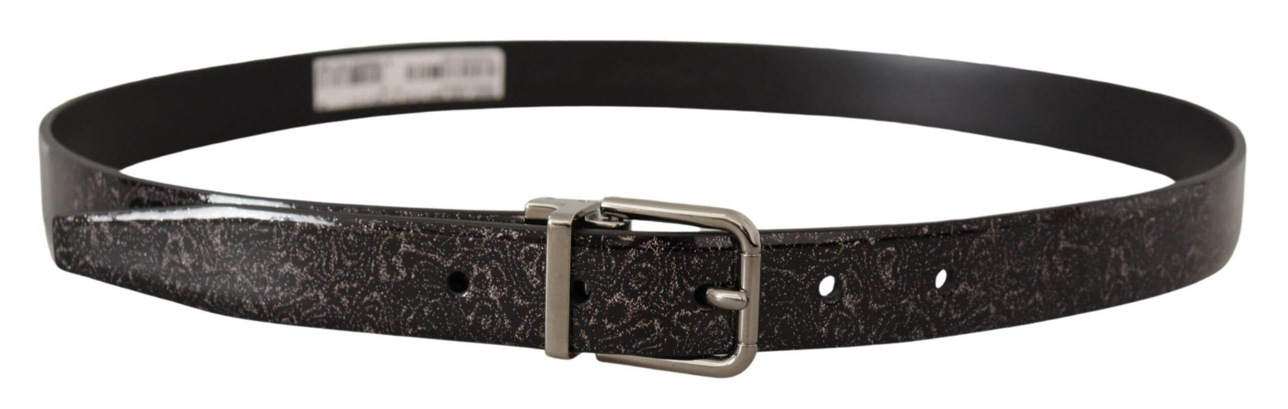 Dolce & Gabbana Black Goccia Glitter Patent Leather Buckle Vernice Belt - Hilstor