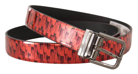 Dolce & Gabbana Elegant Red Leather Belt with Silver Buckle - Hilstor