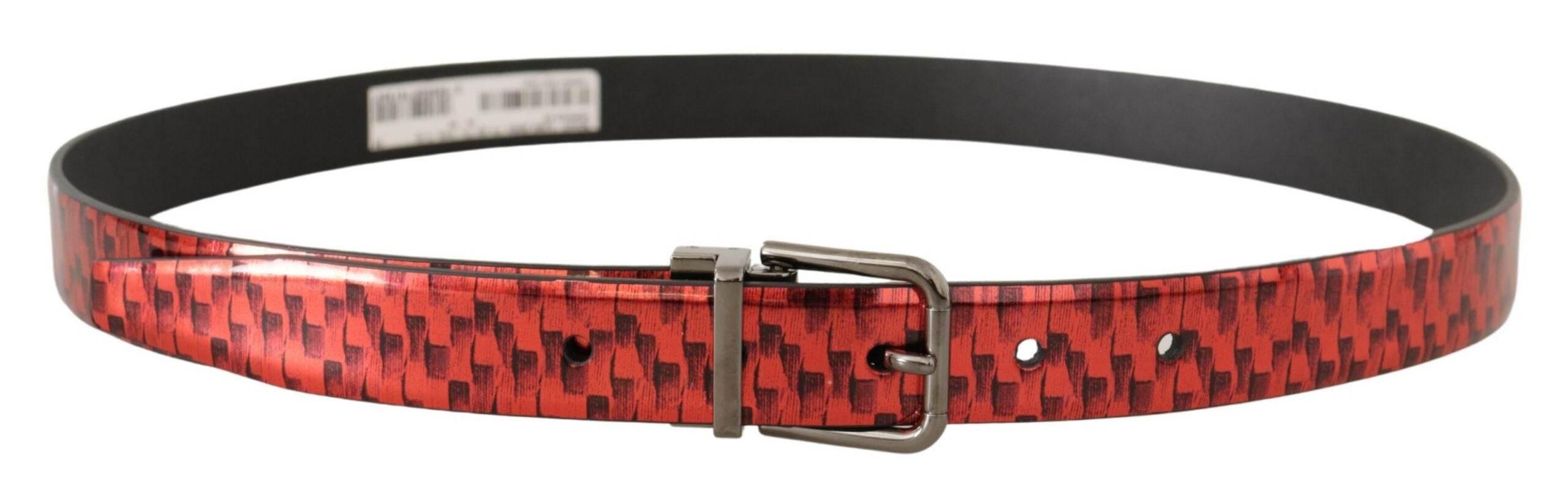 Dolce & Gabbana Elegant Red Leather Belt with Silver Buckle - Hilstor