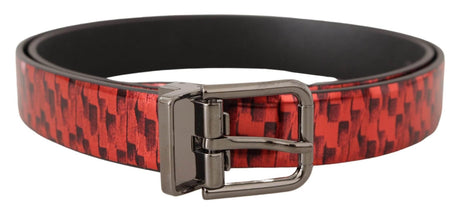 Dolce & Gabbana Elegant Red Leather Belt with Silver Buckle - Hilstor
