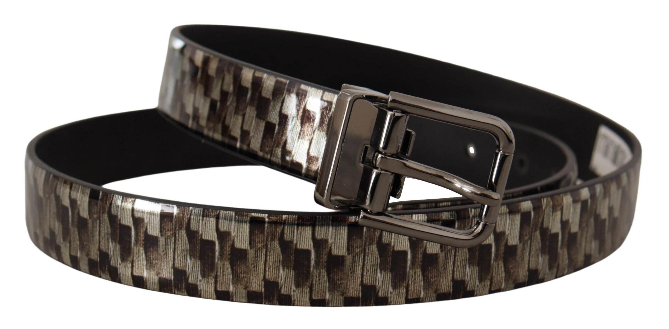 Dolce & Gabbana Brown Herringbone Leather Gray Belt - Hilstor