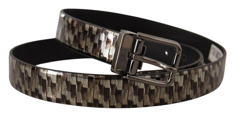 Dolce & Gabbana Brown Herringbone Leather Gray Belt - Hilstor