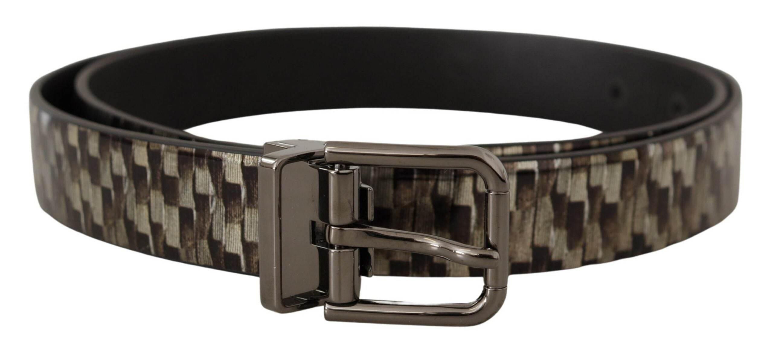 Dolce & Gabbana Brown Herringbone Leather Gray Belt - Hilstor
