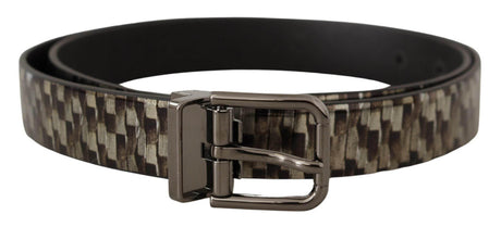 Dolce & Gabbana Brown Herringbone Leather Gray Belt - Hilstor