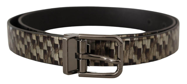 Dolce & Gabbana Brown Herringbone Leather Gray Belt - Hilstor