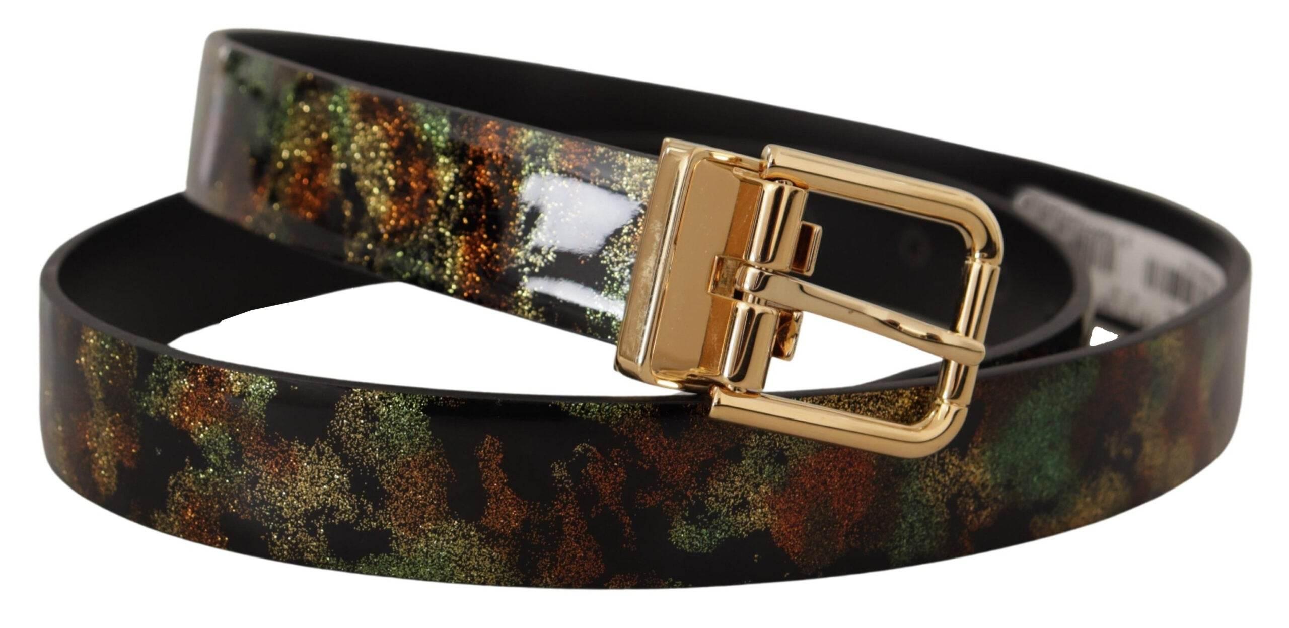Dolce & Gabbana Black Green Leather Bronze Metal Buckle Belt - Hilstor