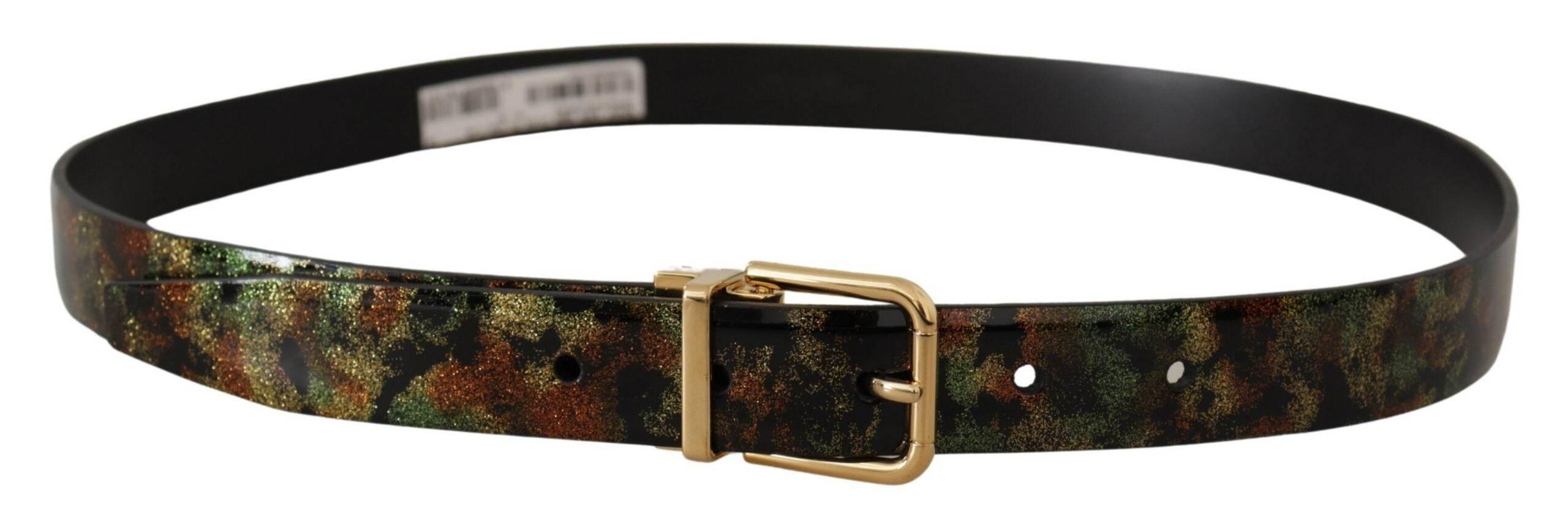 Dolce & Gabbana Black Green Leather Bronze Metal Buckle Belt - Hilstor