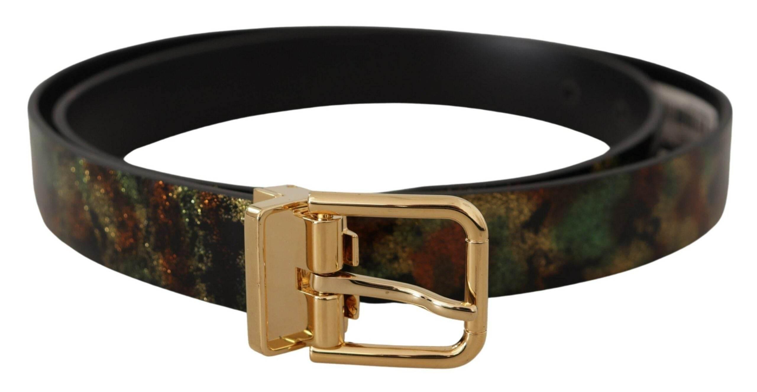 Dolce & Gabbana Black Green Leather Bronze Metal Buckle Belt - Hilstor