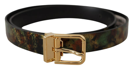 Dolce & Gabbana Black Green Leather Bronze Metal Buckle Belt - Hilstor