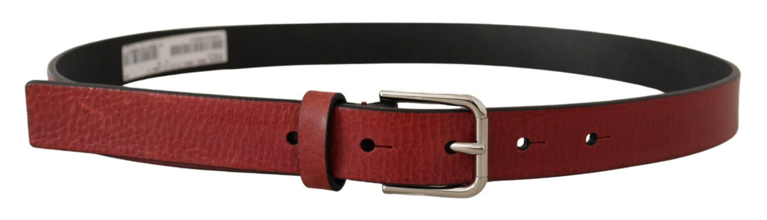Dolce & Gabbana Maroon Vitello Leather Silver Metal Belt - Hilstor