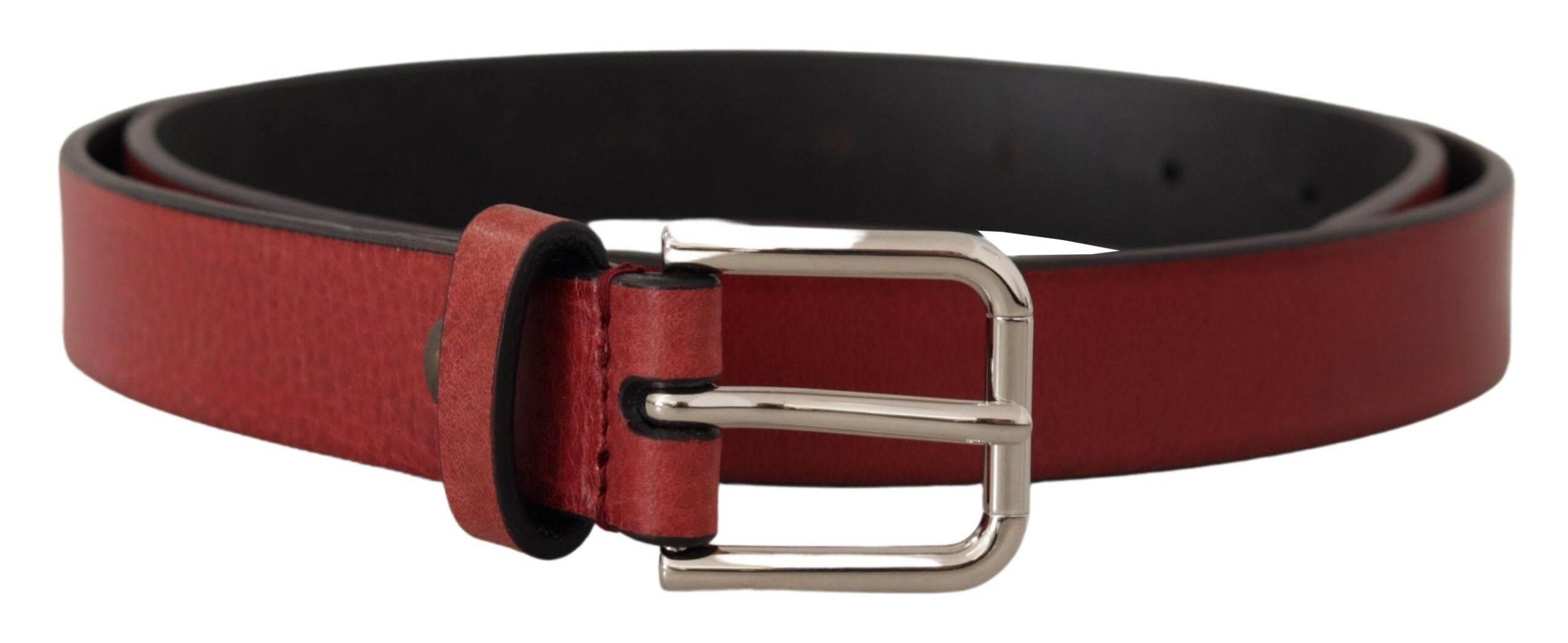 Dolce & Gabbana Maroon Vitello Leather Silver Metal Belt - Hilstor