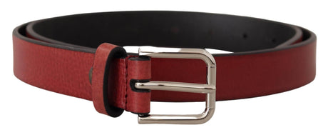 Dolce & Gabbana Maroon Vitello Leather Silver Metal Belt - Hilstor