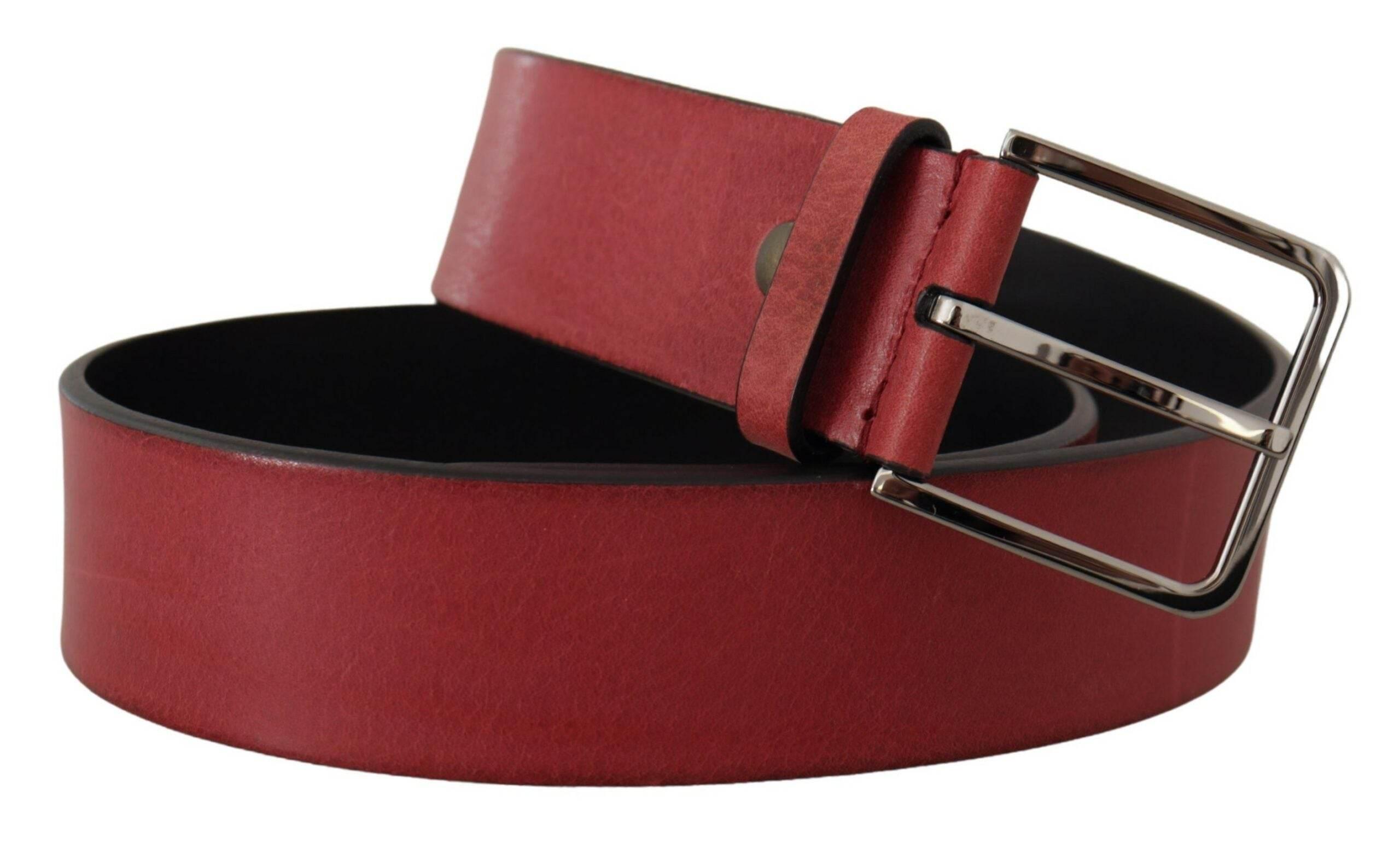 Dolce & Gabbana Maroon Vitello Silver Metal Logo Buckle Belt - Hilstor
