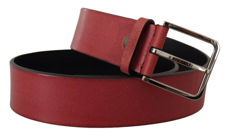 Dolce & Gabbana Maroon Vitello Silver Metal Logo Buckle Belt - Hilstor