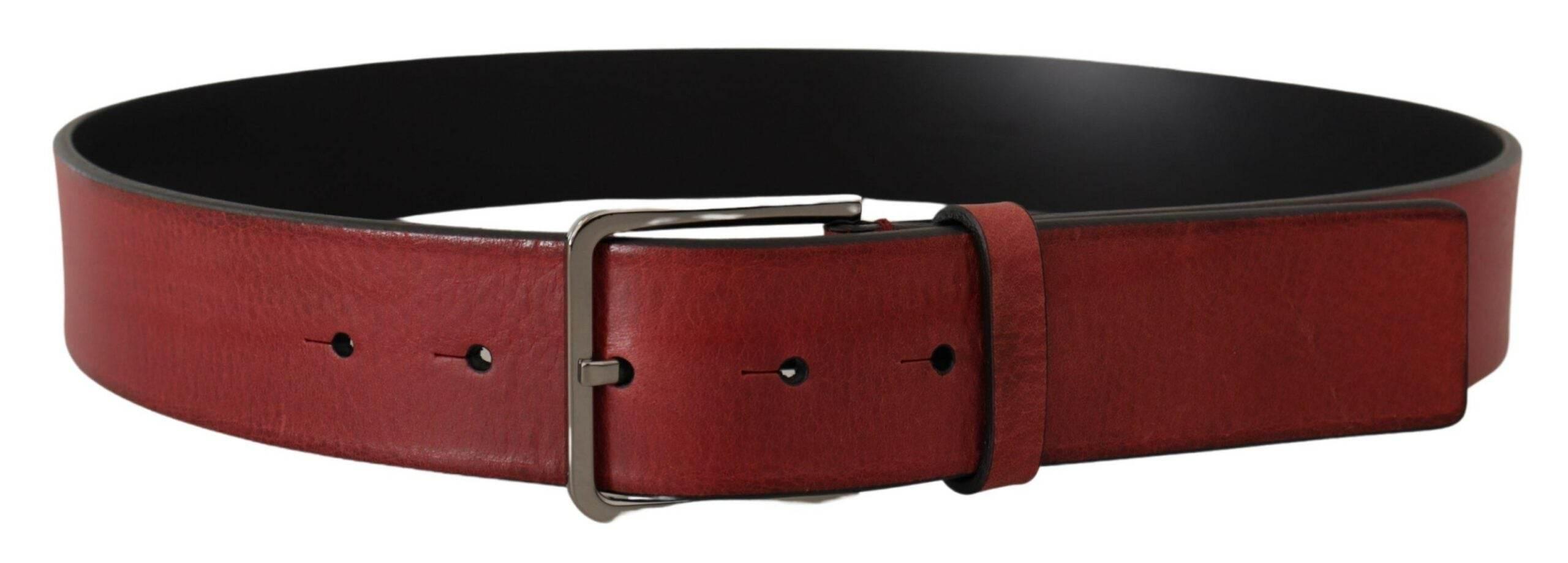 Dolce & Gabbana Maroon Vitello Silver Metal Logo Buckle Belt - Hilstor