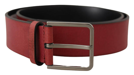 Dolce & Gabbana Maroon Vitello Silver Metal Logo Buckle Belt - Hilstor