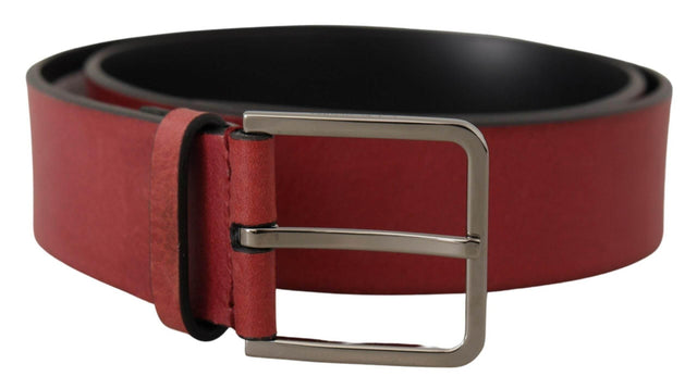 Dolce & Gabbana Maroon Vitello Silver Metal Logo Buckle Belt - Hilstor