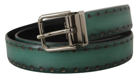 Dolce & Gabbana Green Giotto Leather Silver Metal Buckle Belt - Hilstor