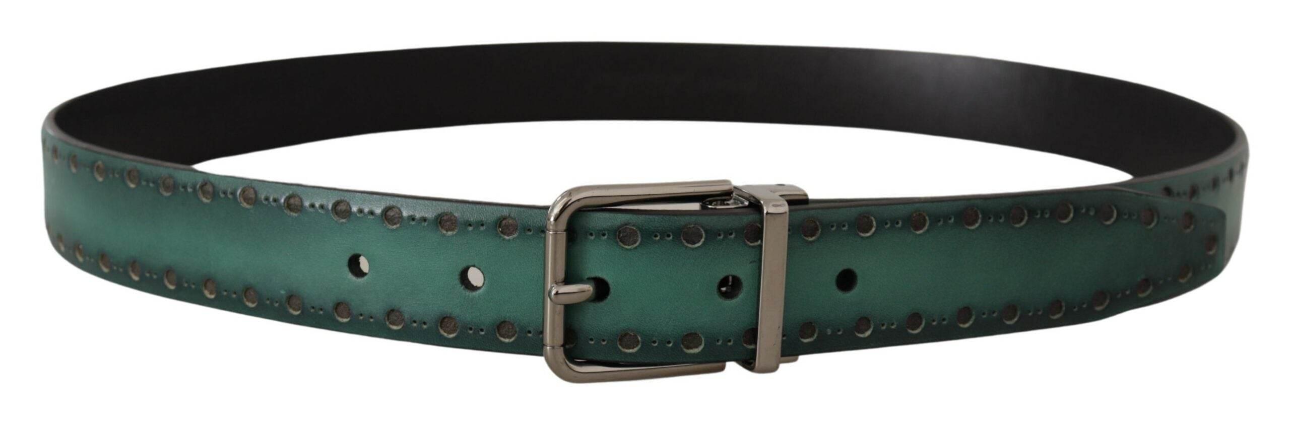 Dolce & Gabbana Green Giotto Leather Silver Metal Buckle Belt - Hilstor