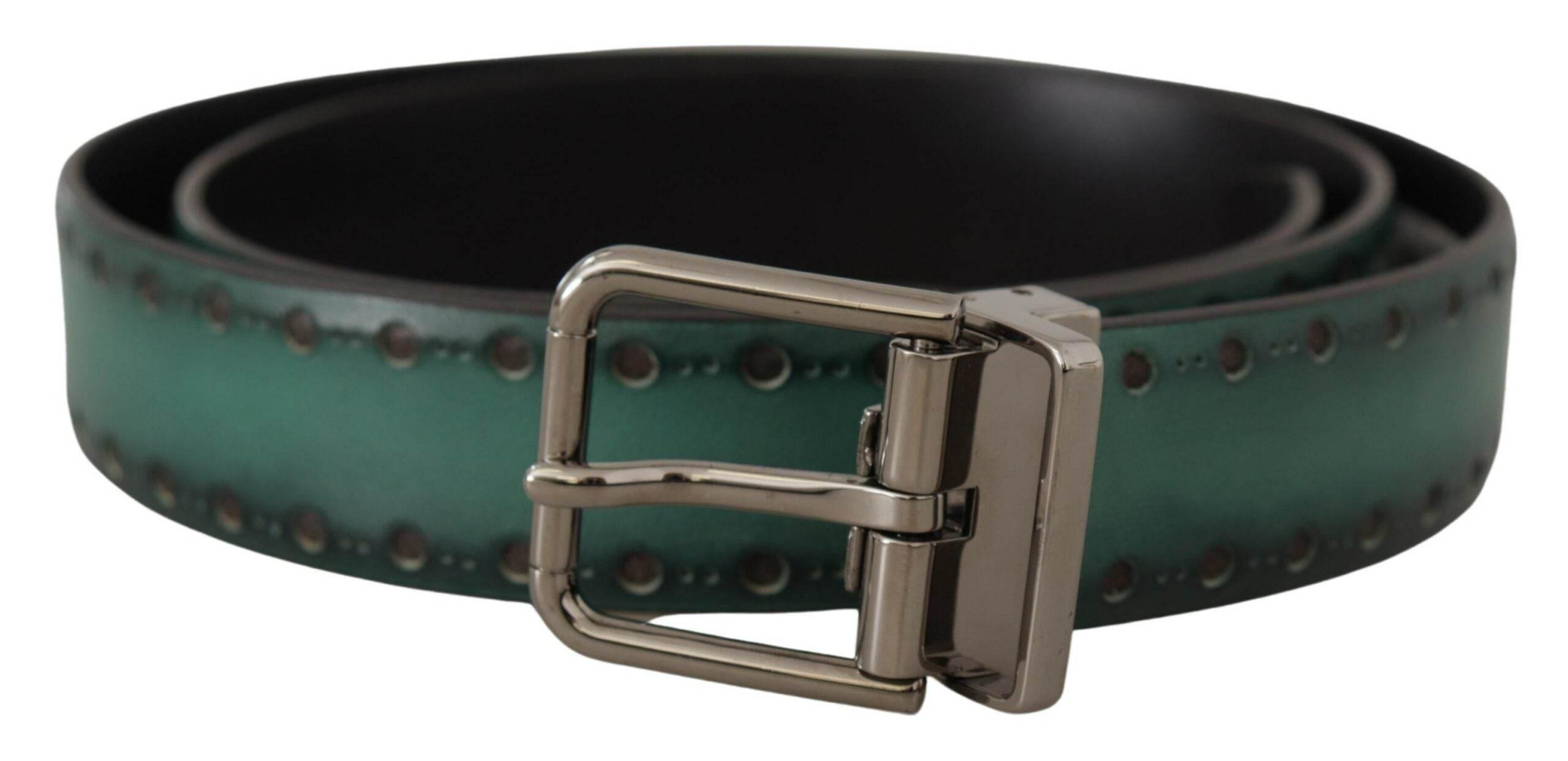 Dolce & Gabbana Green Giotto Leather Silver Metal Buckle Belt - Hilstor