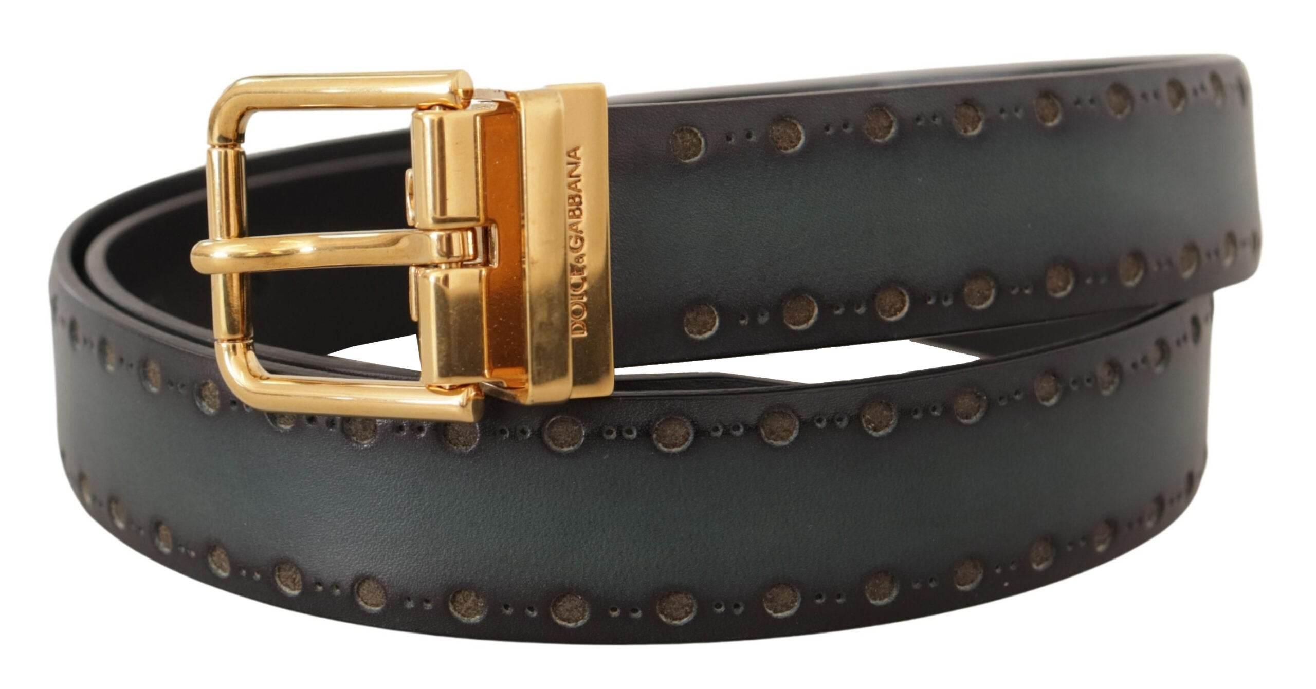 Dolce & Gabbana Green Perforated Leather Brass Metal Belt - Hilstor