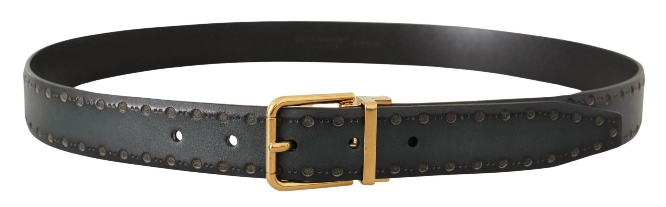Dolce & Gabbana Green Perforated Leather Brass Metal Belt - Hilstor