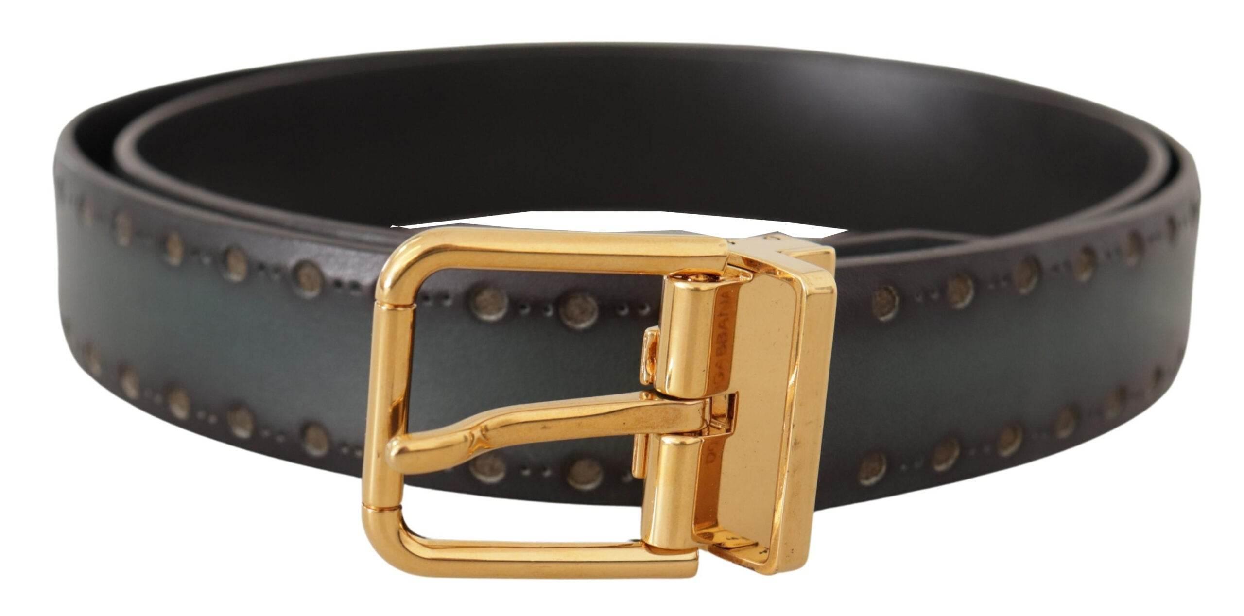 Dolce & Gabbana Green Perforated Leather Brass Metal Belt - Hilstor