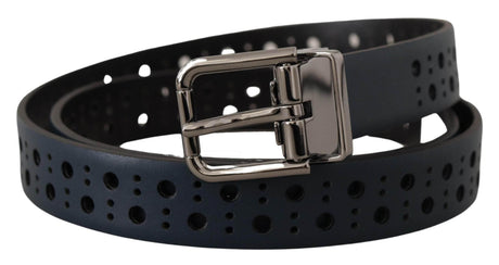 Dolce & Gabbana Elegant Navy Blue Leather Belt - Hilstor