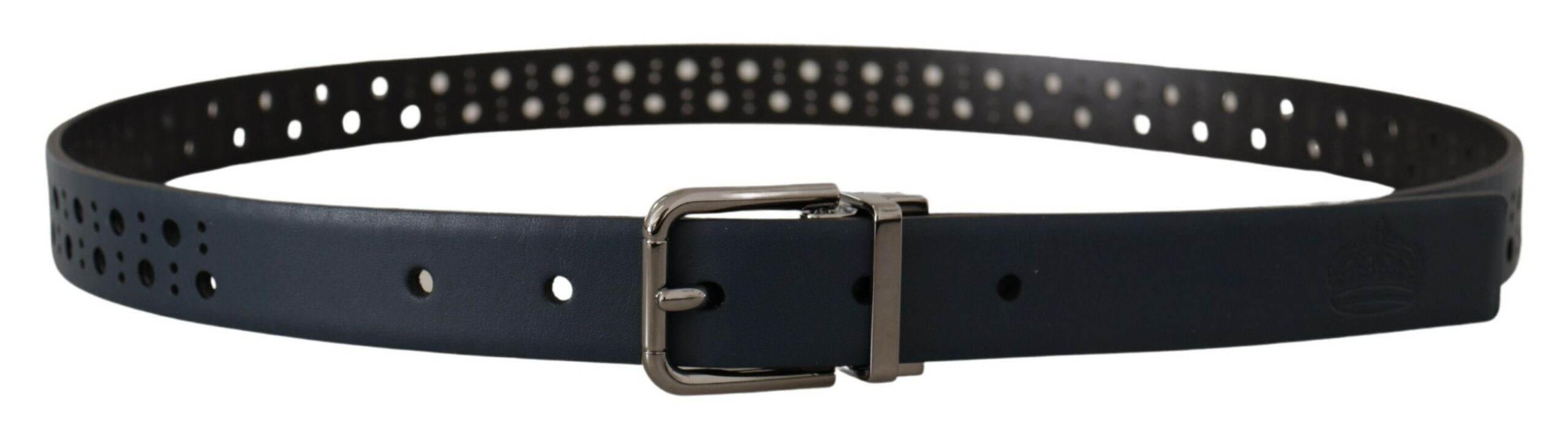 Dolce & Gabbana Elegant Navy Blue Leather Belt - Hilstor