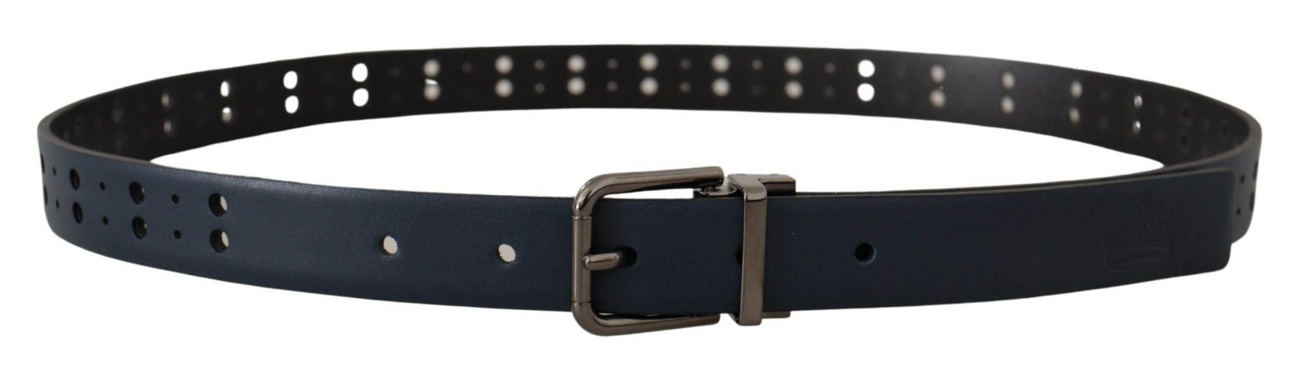 Dolce & Gabbana Blue Perforated Skinny Leather Metal Buckle Belt - Hilstor