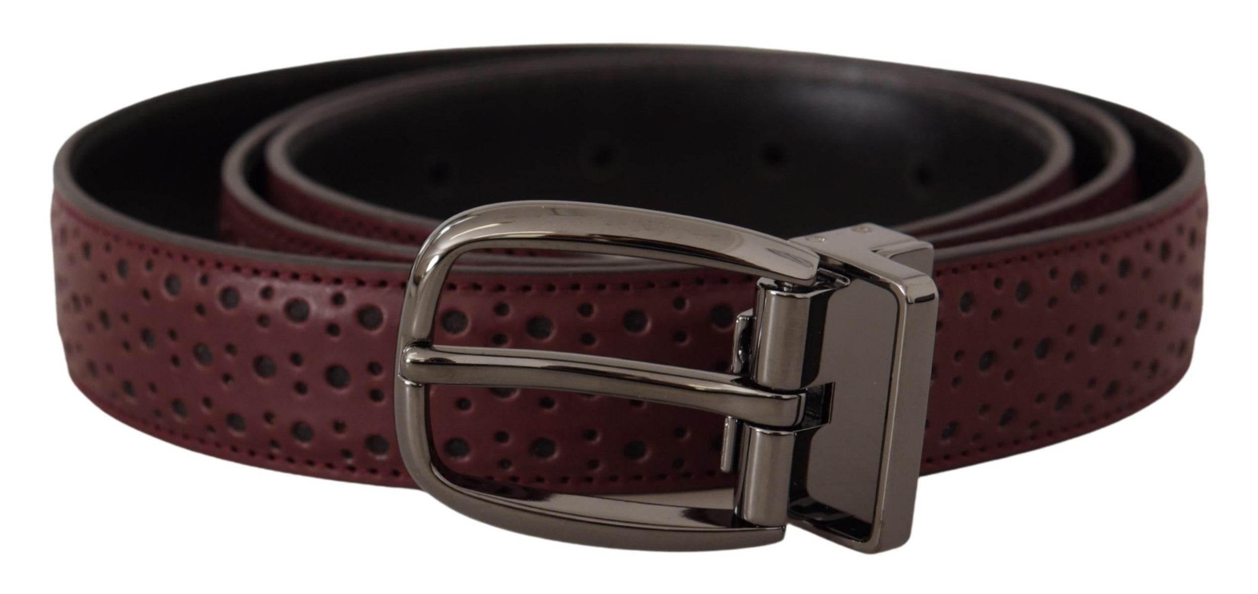 Dolce & Gabbana Brown Perforated Leather Metal Buckle Belt - Hilstor