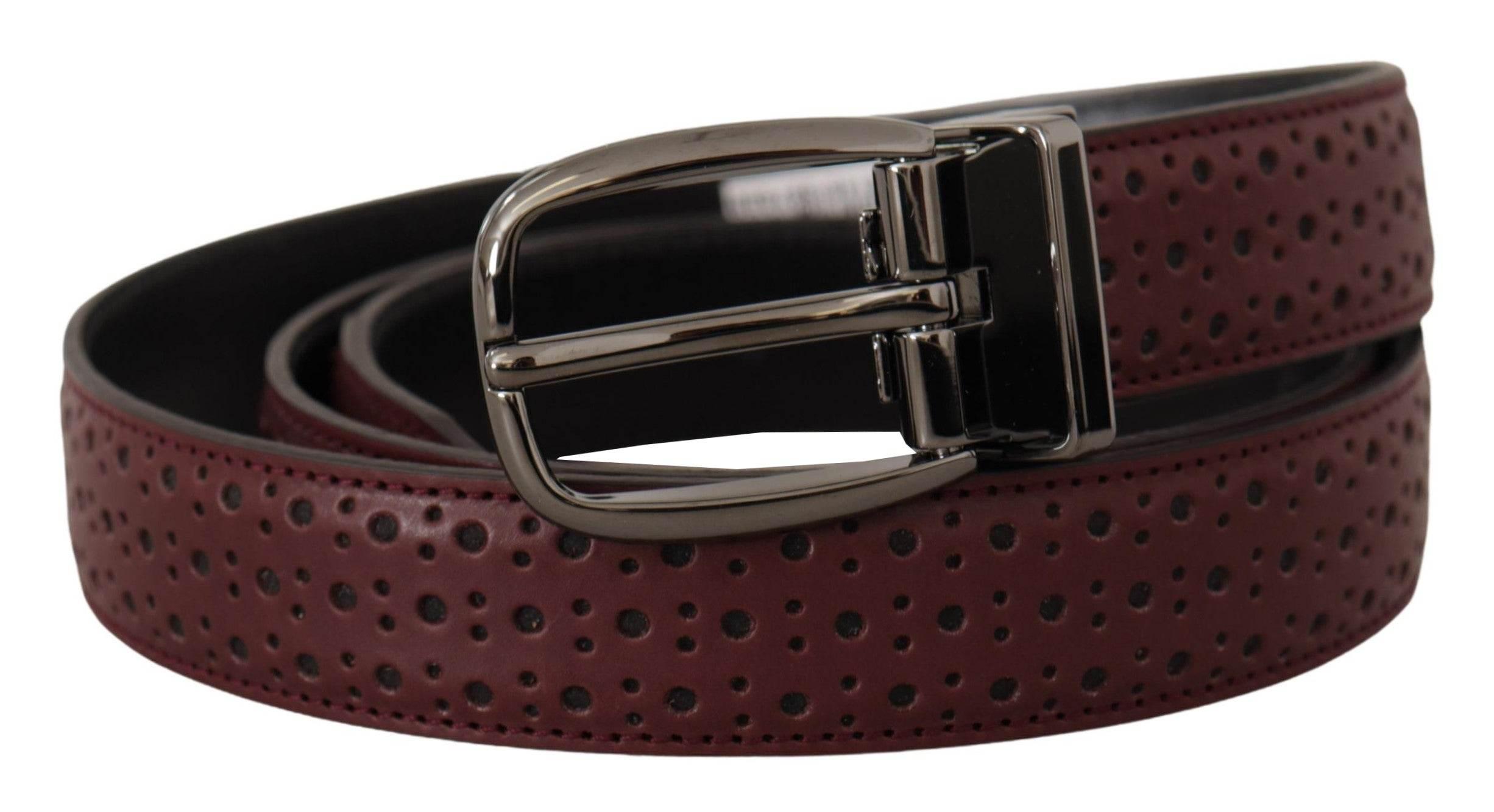 Dolce & Gabbana Brown Perforated Leather Metal Buckle Belt - Hilstor