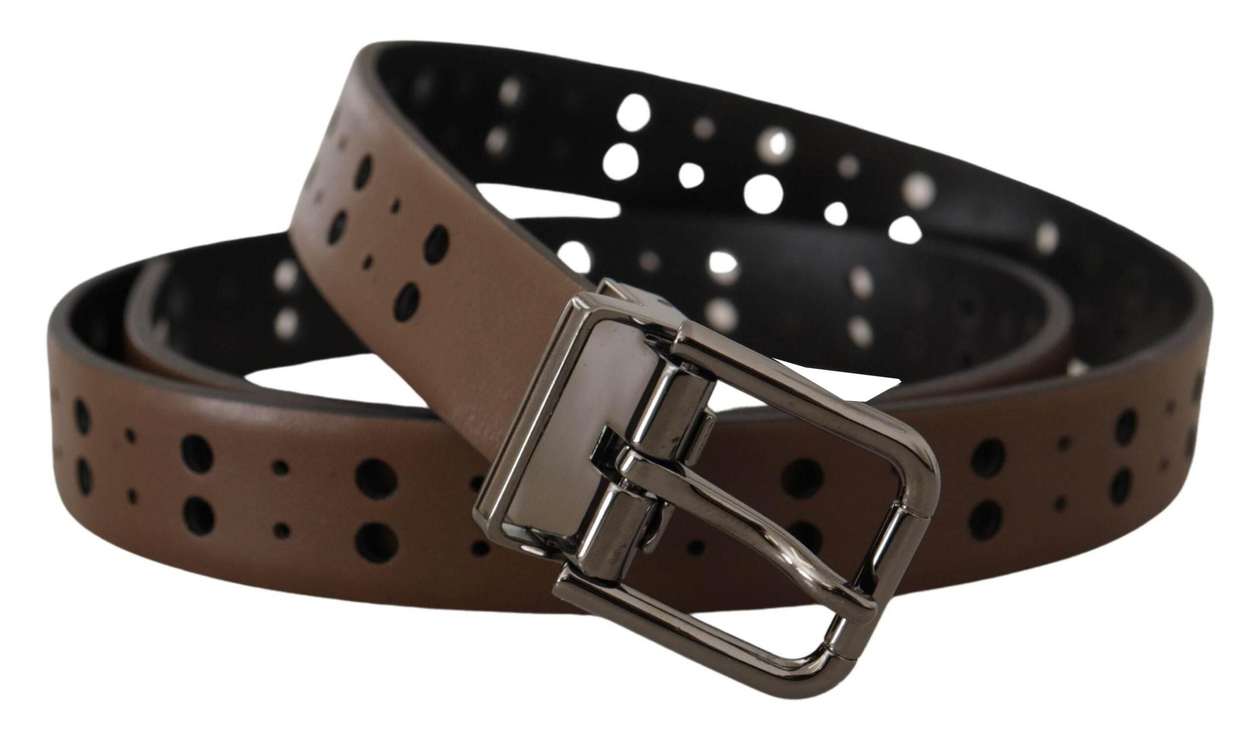 Dolce & Gabbana Dark Brown Perforated Leather Metal Belt - Hilstor