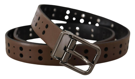 Dolce & Gabbana Dark Brown Perforated Leather Metal Belt - Hilstor