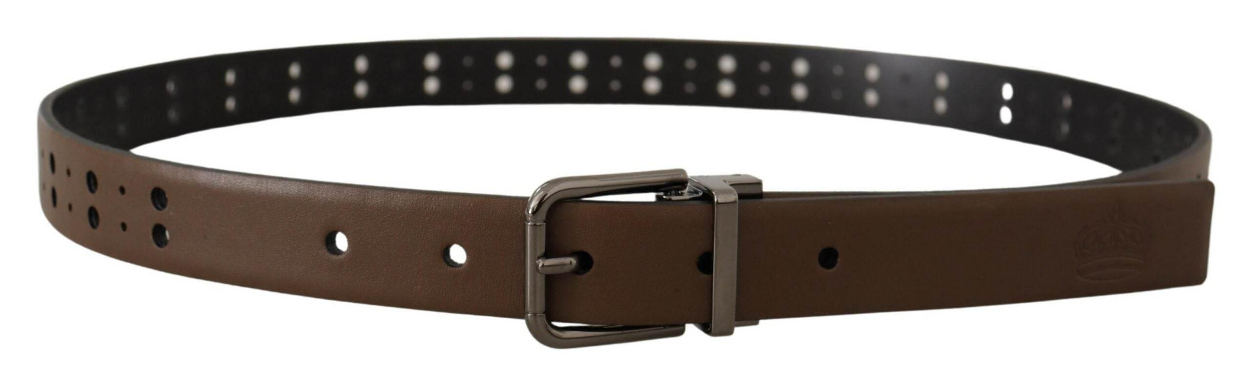 Dolce & Gabbana Dark Brown Perforated Leather Metal Belt - Hilstor