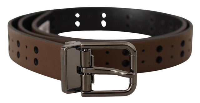 Dolce & Gabbana Dark Brown Perforated Leather Metal Belt - Hilstor