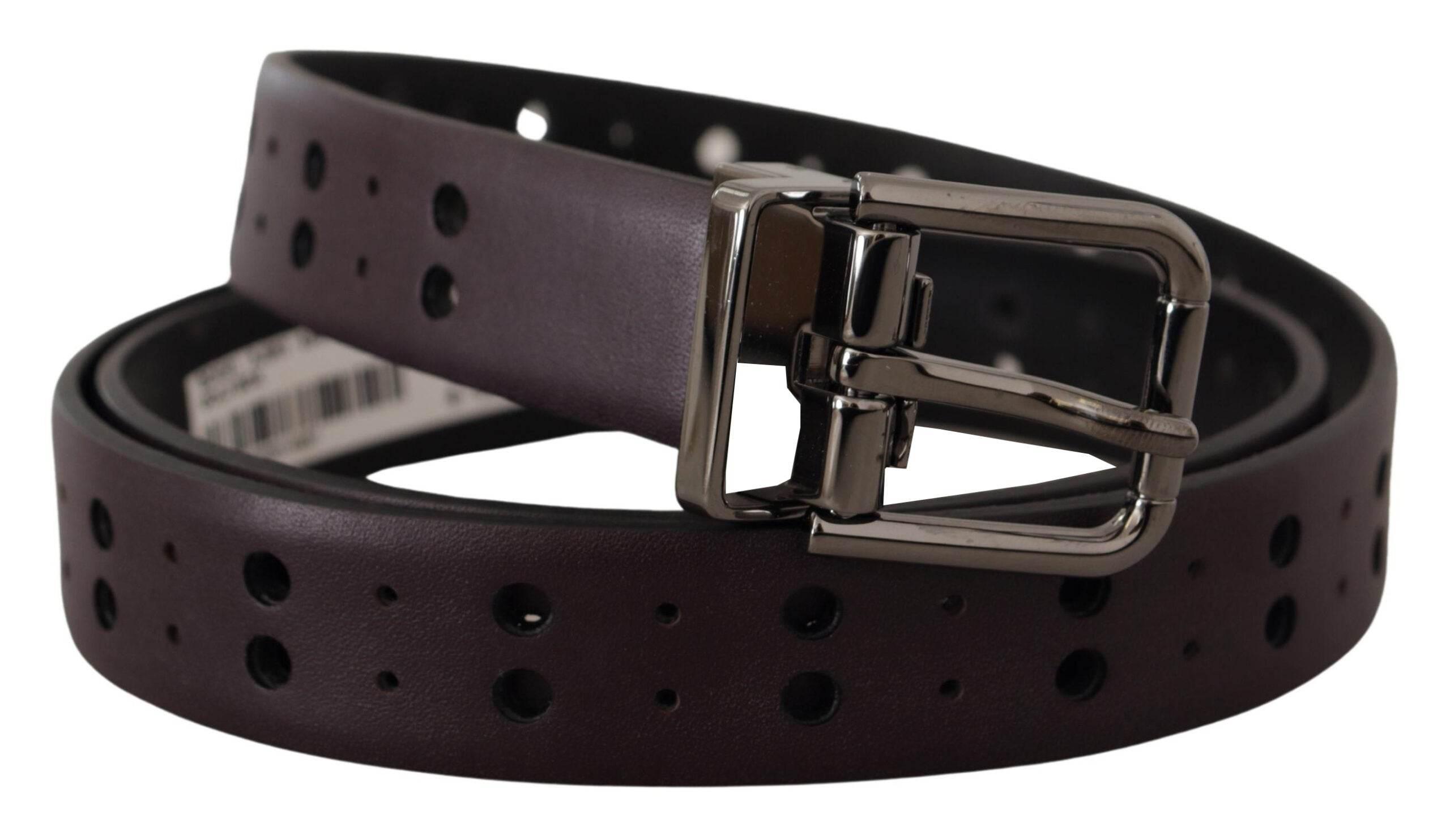Dolce & Gabbana Burgundy Leather Perforated Metal Buckle Belt - Hilstor