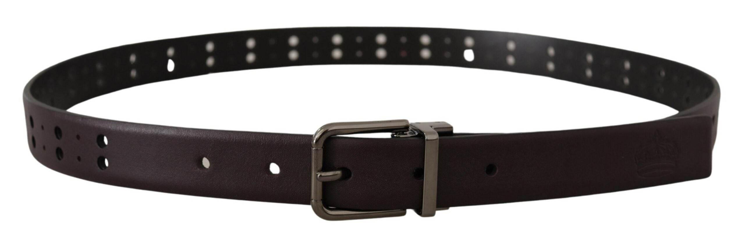 Dolce & Gabbana Burgundy Leather Perforated Metal Buckle Belt - Hilstor