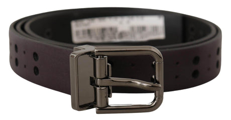 Dolce & Gabbana Burgundy Leather Perforated Metal Buckle Belt - Hilstor