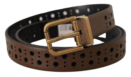 Dolce & Gabbana Brown Leather Perforated Crown Belt - Hilstor