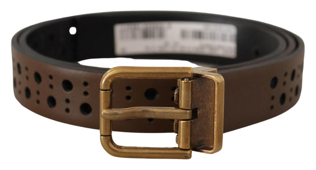 Dolce & Gabbana Brown Leather Perforated Crown Belt - Hilstor