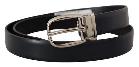 Dolce & Gabbana Black Leather Formal Silver Metal Buckle Belt - Hilstor