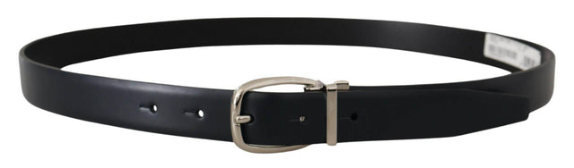 Dolce & Gabbana Black Leather Formal Silver Metal Buckle Belt - Hilstor
