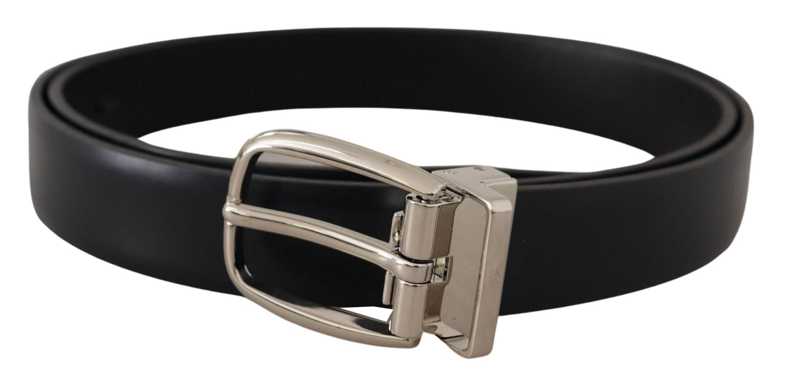 Dolce & Gabbana Black Leather Formal Silver Metal Buckle Belt - Hilstor