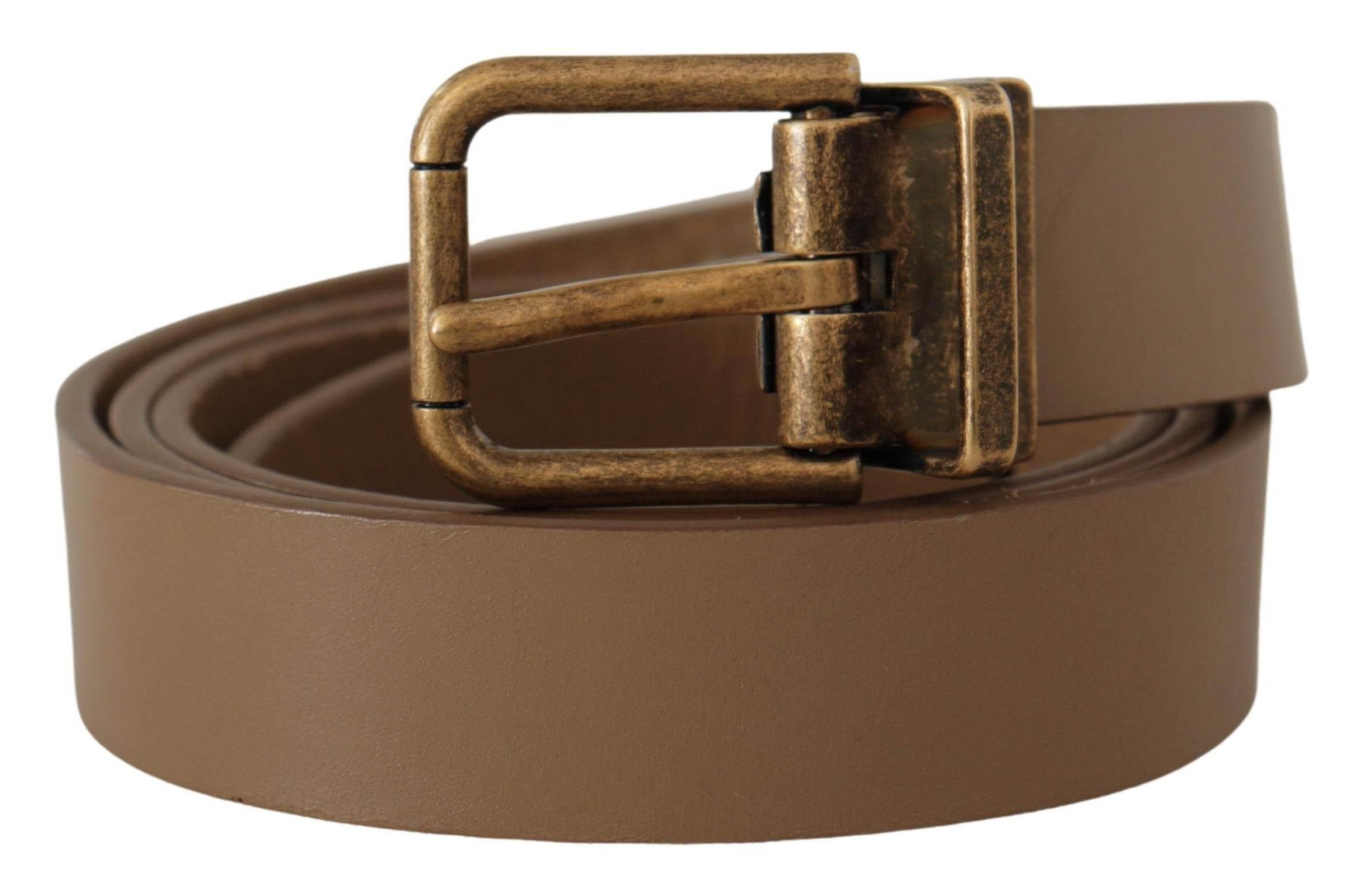 Dolce & Gabbana Brown Solid Leather Brass Buckle Classic Belt - Hilstor
