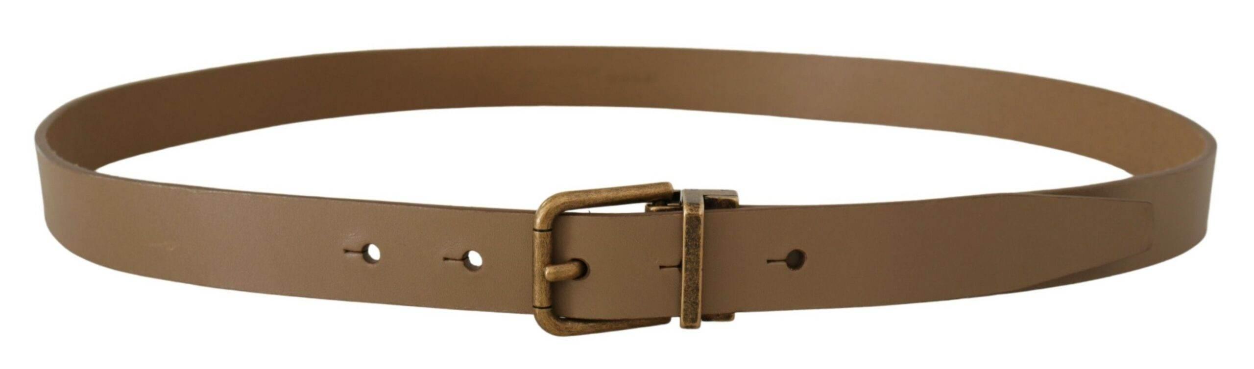 Dolce & Gabbana Brown Solid Leather Brass Buckle Classic Belt - Hilstor
