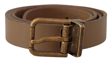 Dolce & Gabbana Brown Solid Leather Brass Buckle Classic Belt - Hilstor